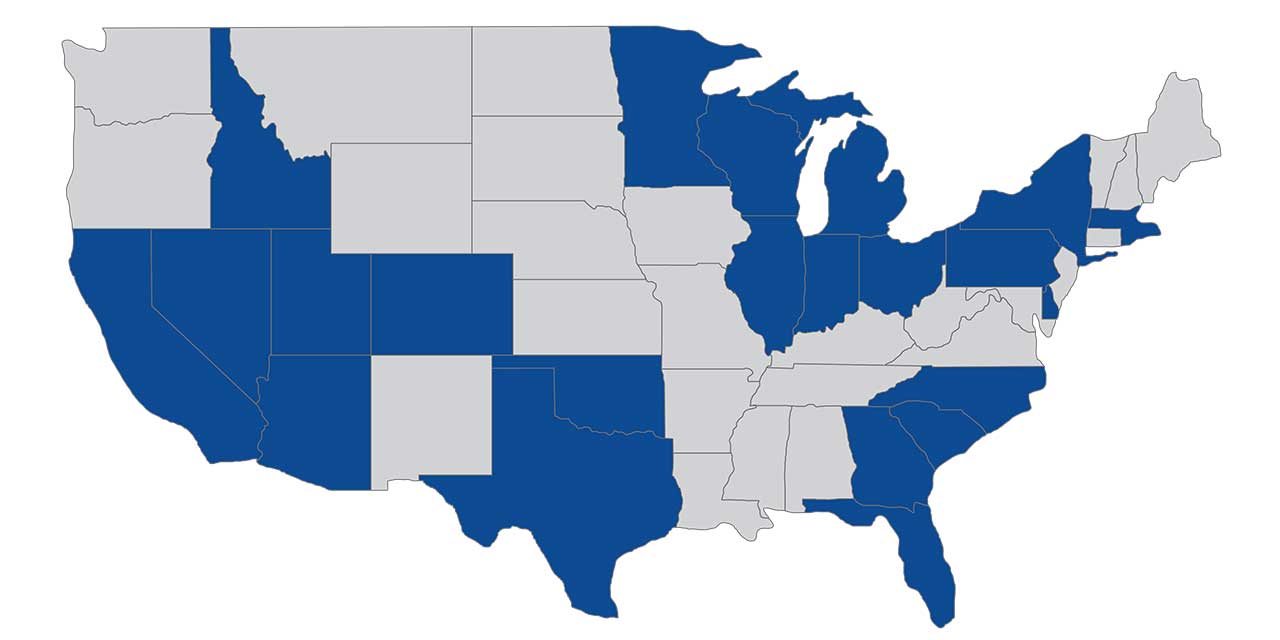 Map of the United States showing Charter School involvement by Nexus 