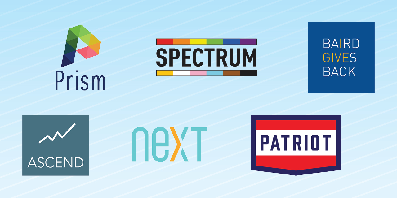 Nexus Associate Resource Group logos: Prism, Spectrum, Nexus Gives Back, Ascend, Next and Patriot