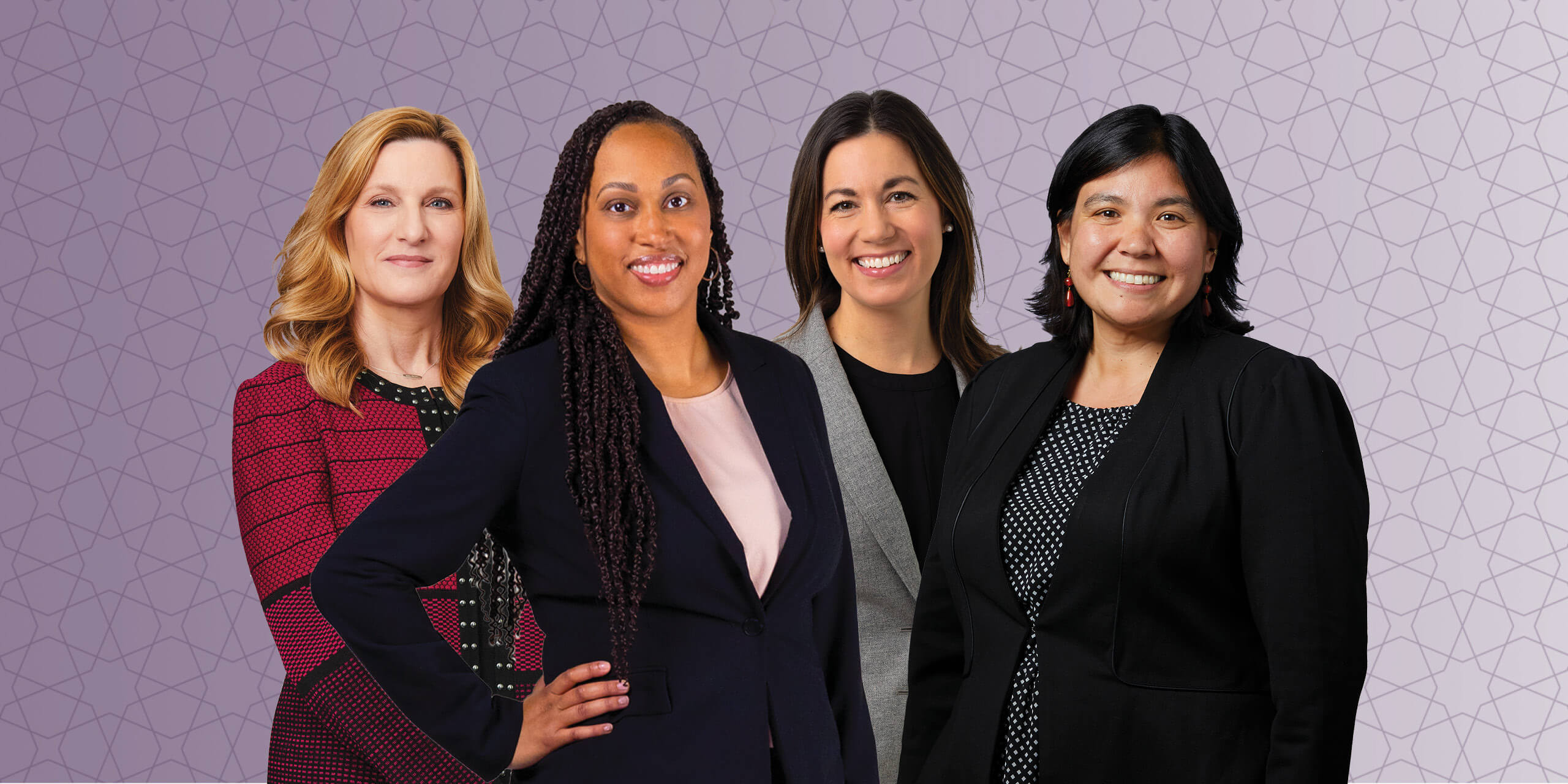 Four female Nexus associates against a purple background
